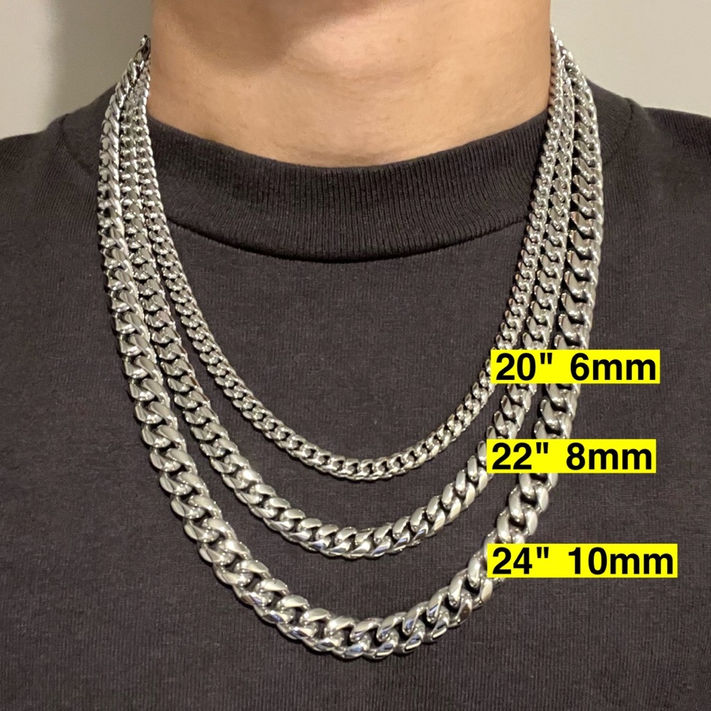 REAL SOLID White Gold tone over Stainless Steel Cuban Link chain